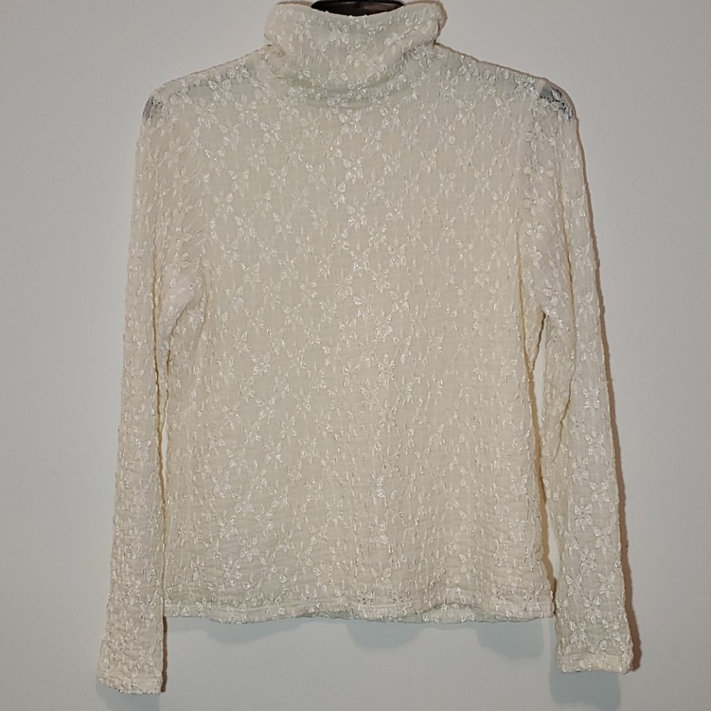 J. Jill Cream/Off-White Turtleneck Long-Sleeve Top